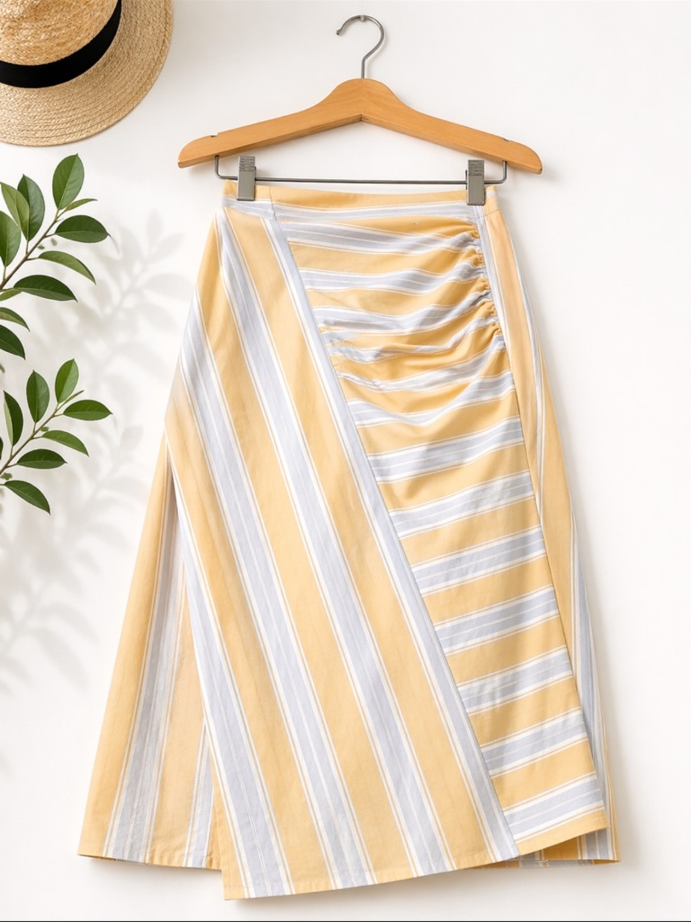 Zara Yellow and White Striped A-Line Skirt